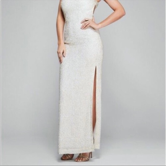 MARCIANO Cream Beaded Gown With Open Back & Slit Detail - Picture 8 of 8